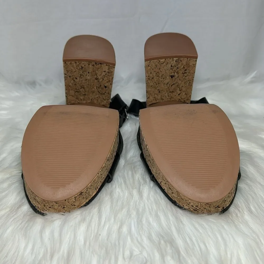 Lane Bryant NWT Dream Cloud Black‎ Faux Leather Cork Platform Heels Sz 10 WIDE